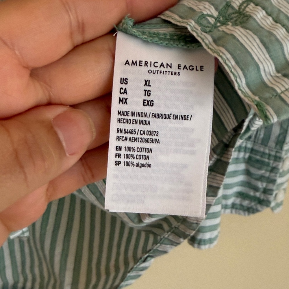 AEO women’s XL Pefect Button Up Shirt green and white striped oversized fit - Picture 7 of 7